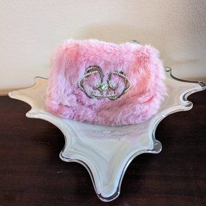 Orciani Pink fur Rhinestone serpents shoulder bag/clutch